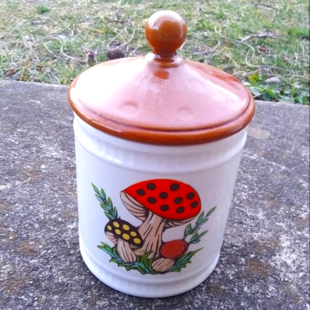 Vintage Sears Roebuck Merry Mushroom Canister 9inch